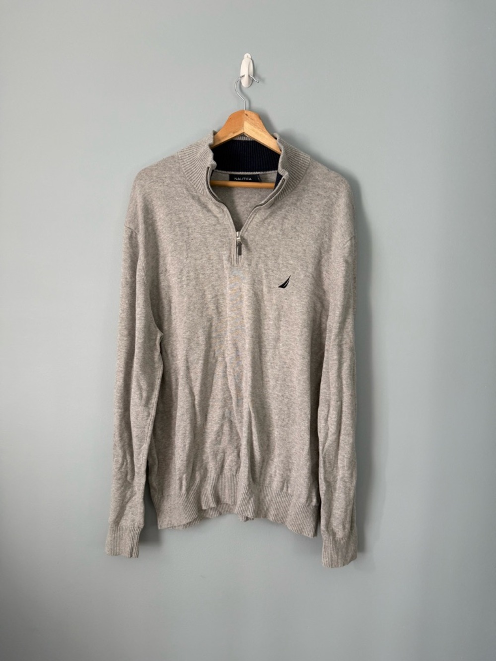 Nautica Men’s Light Gray Quarter-Zip Sweater